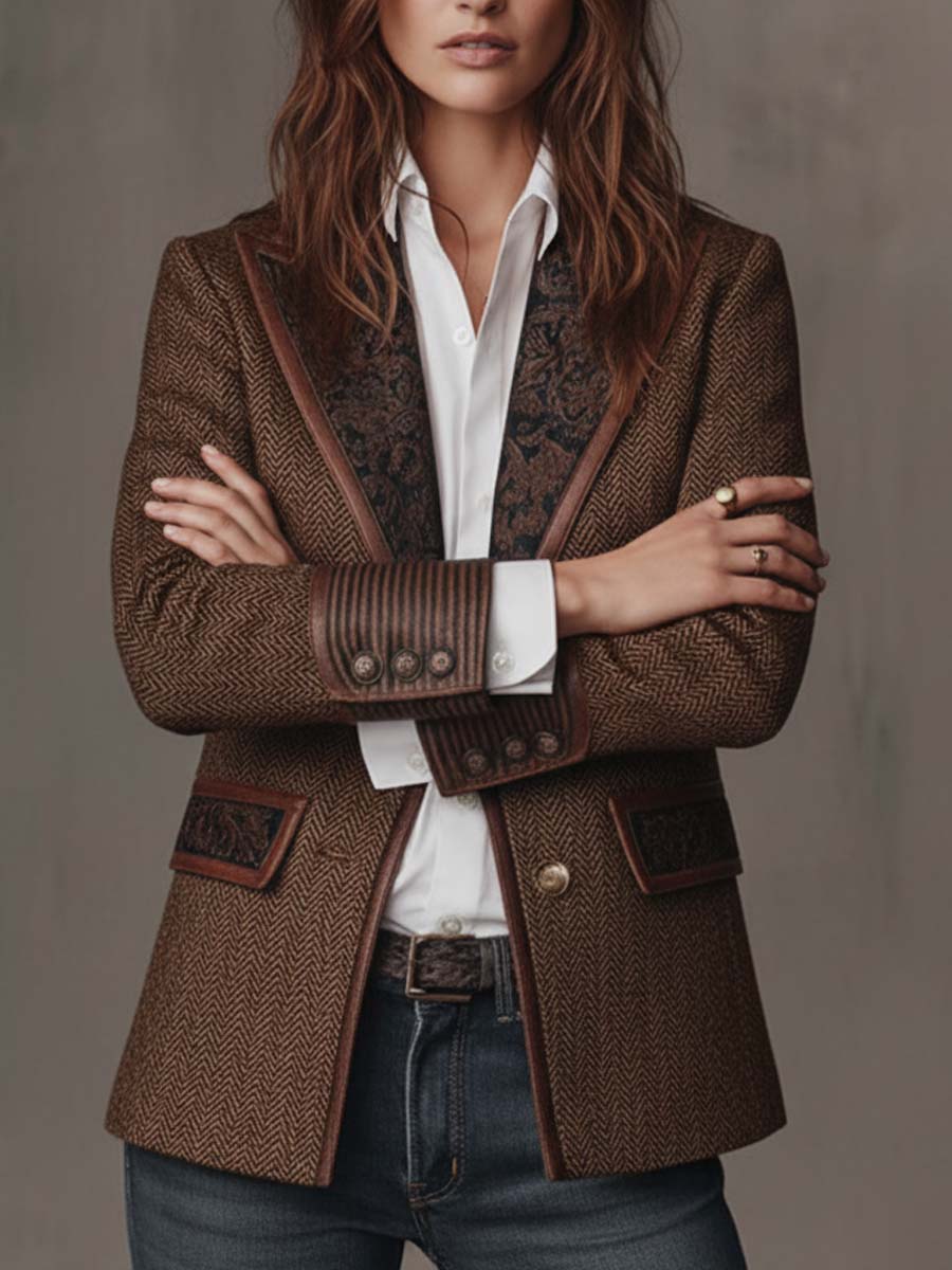 Gisela | Blazer elegante con paneles y estampado de espiga