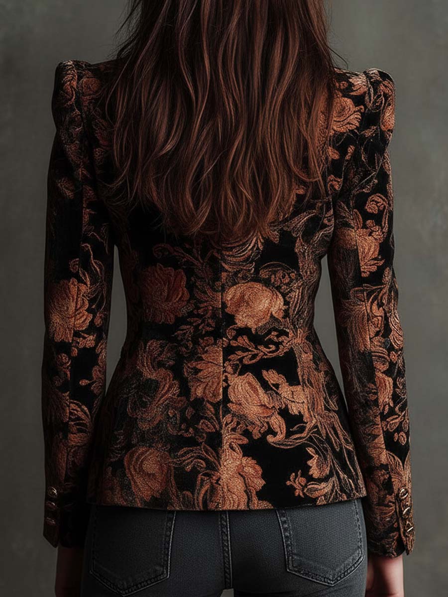 Berta | Blazer sastre elegante con estampado floral negro y bronce