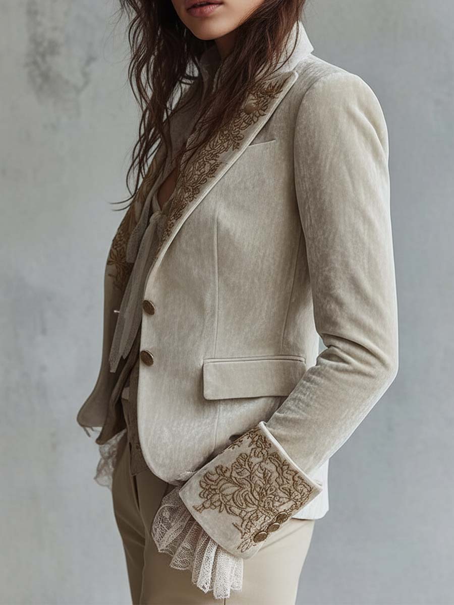 Constanza | Blazer elegante color marfil bordado estilo sastre