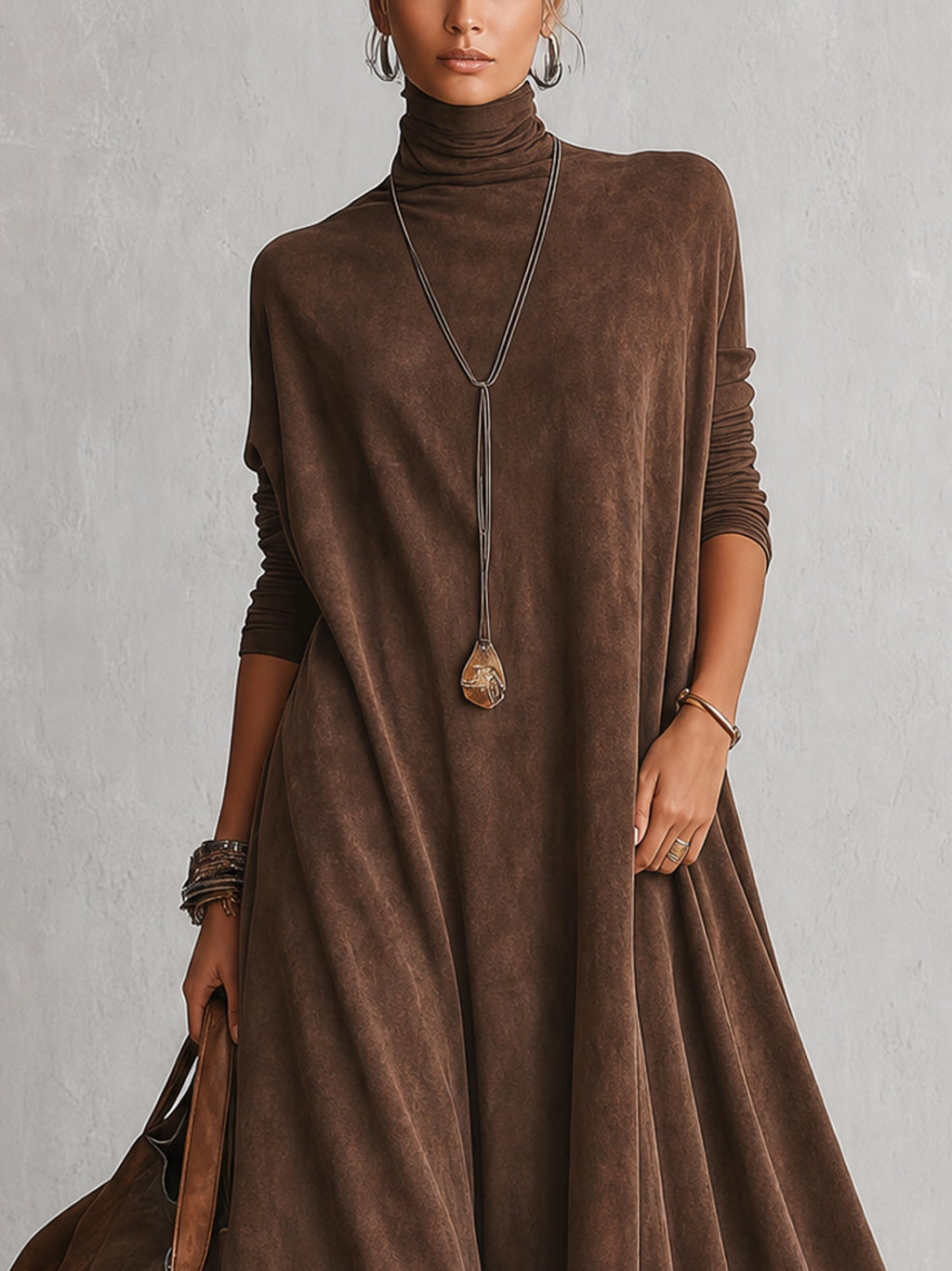 Lorena | Vestido largo efecto ante con bajo de encaje