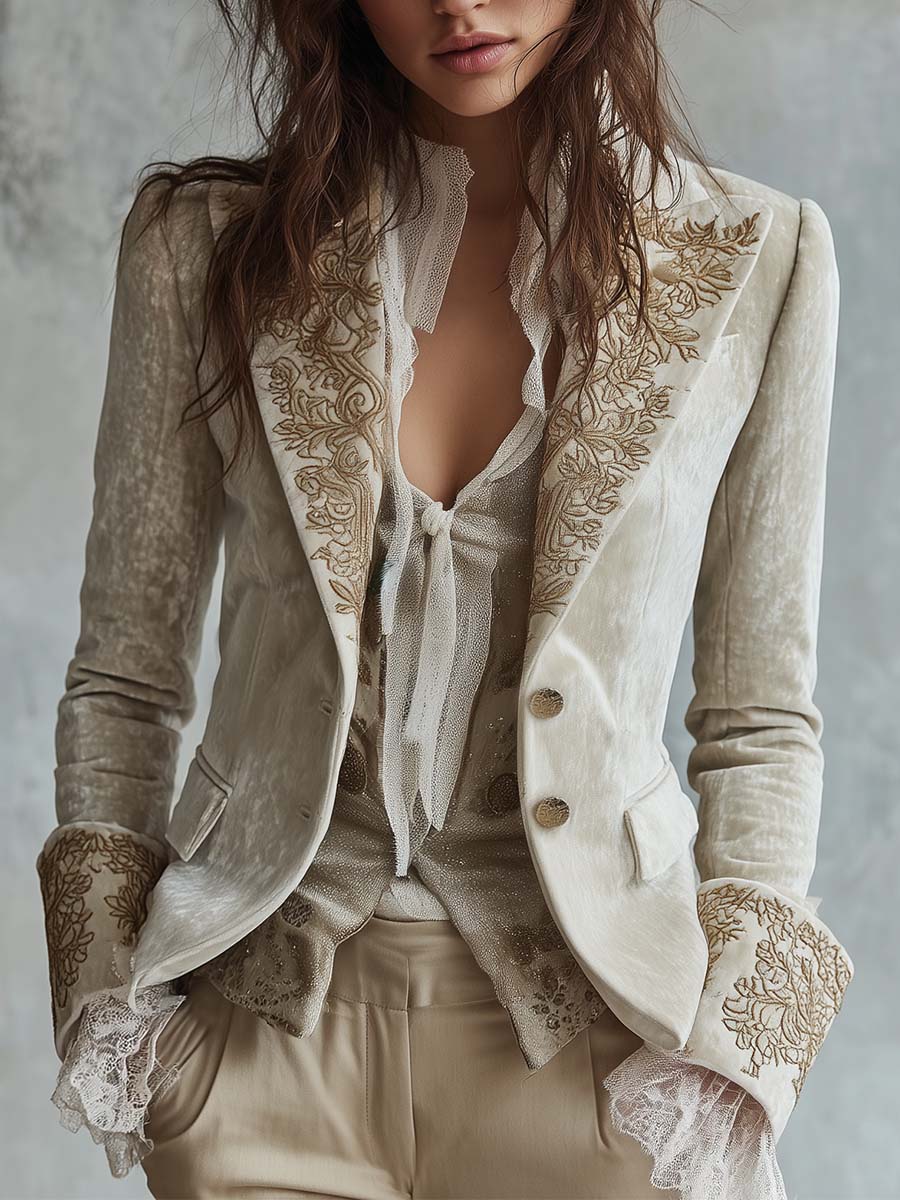 Constanza | Blazer elegante color marfil bordado estilo sastre