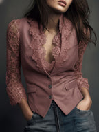 Noemí | Elegante blazer negro con mangas semitransparentes