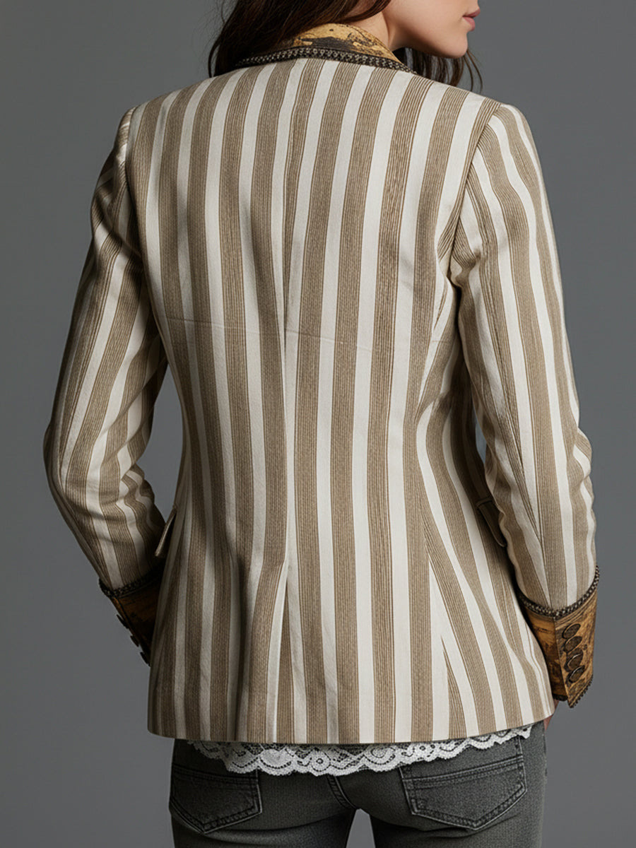 Susana | Blazer bohemio a rayas con elegante cuello estampado