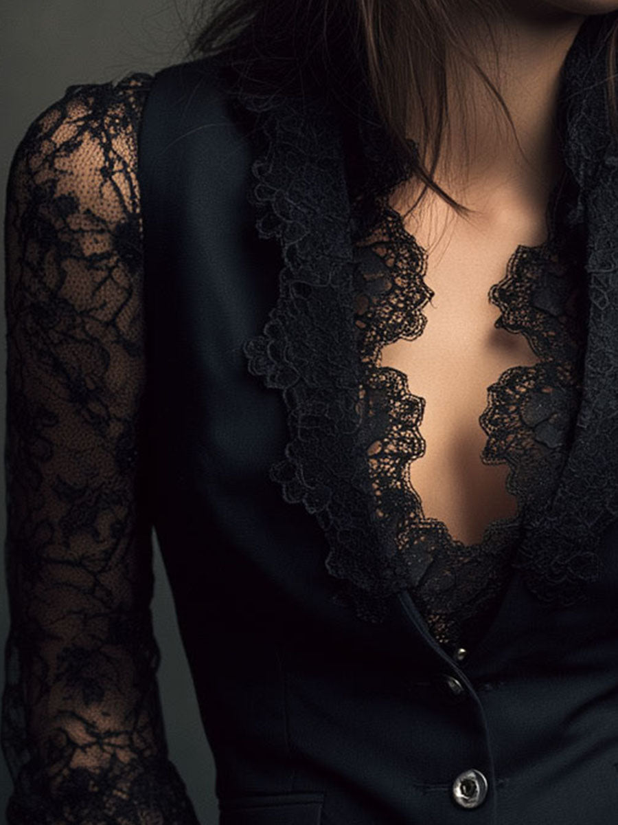 Noemí | Elegante blazer negro con mangas semitransparentes