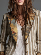 Susana | Blazer bohemio a rayas con elegante cuello estampado