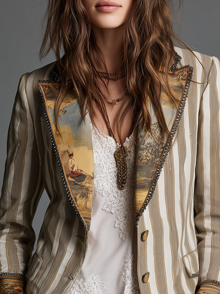 Susana | Blazer bohemio a rayas con elegante cuello estampado