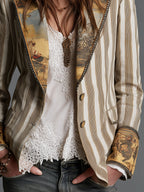 Susana | Blazer bohemio a rayas con elegante cuello estampado