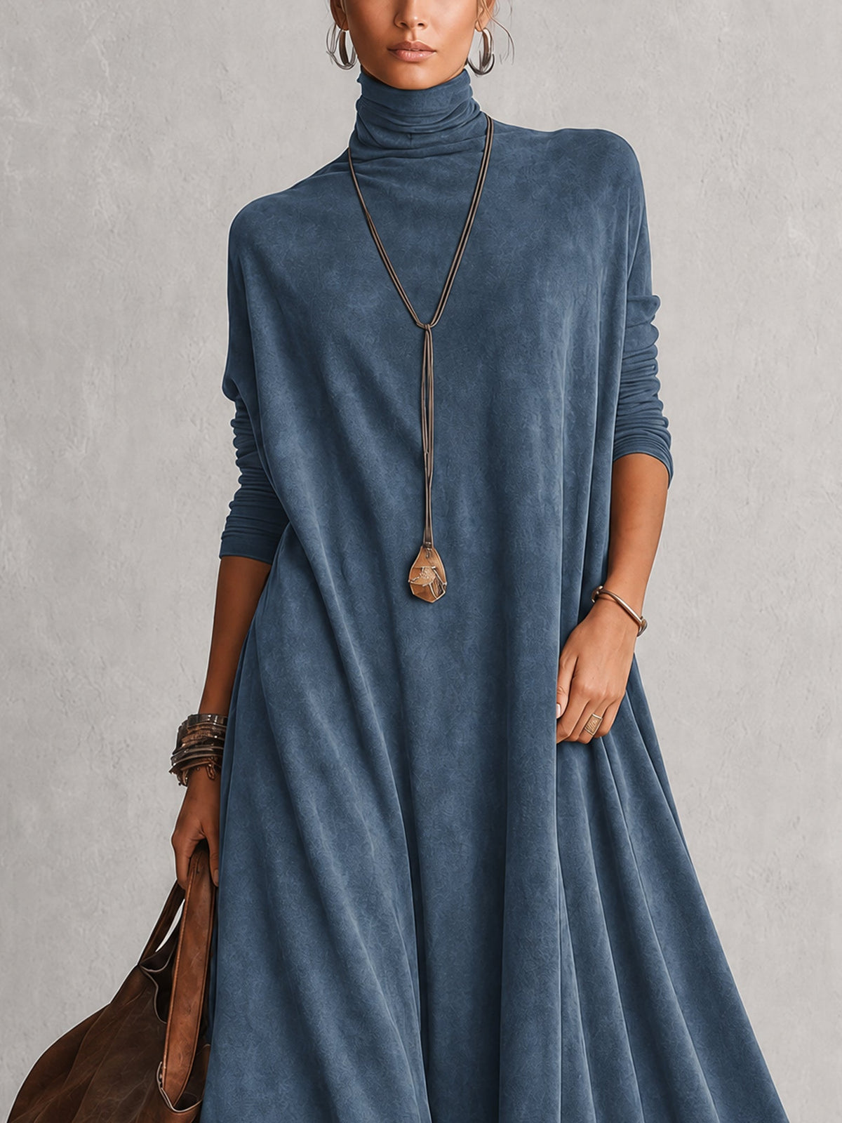 Lorena | Vestido largo efecto ante con bajo de encaje