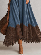Lorena | Vestido largo efecto ante con bajo de encaje