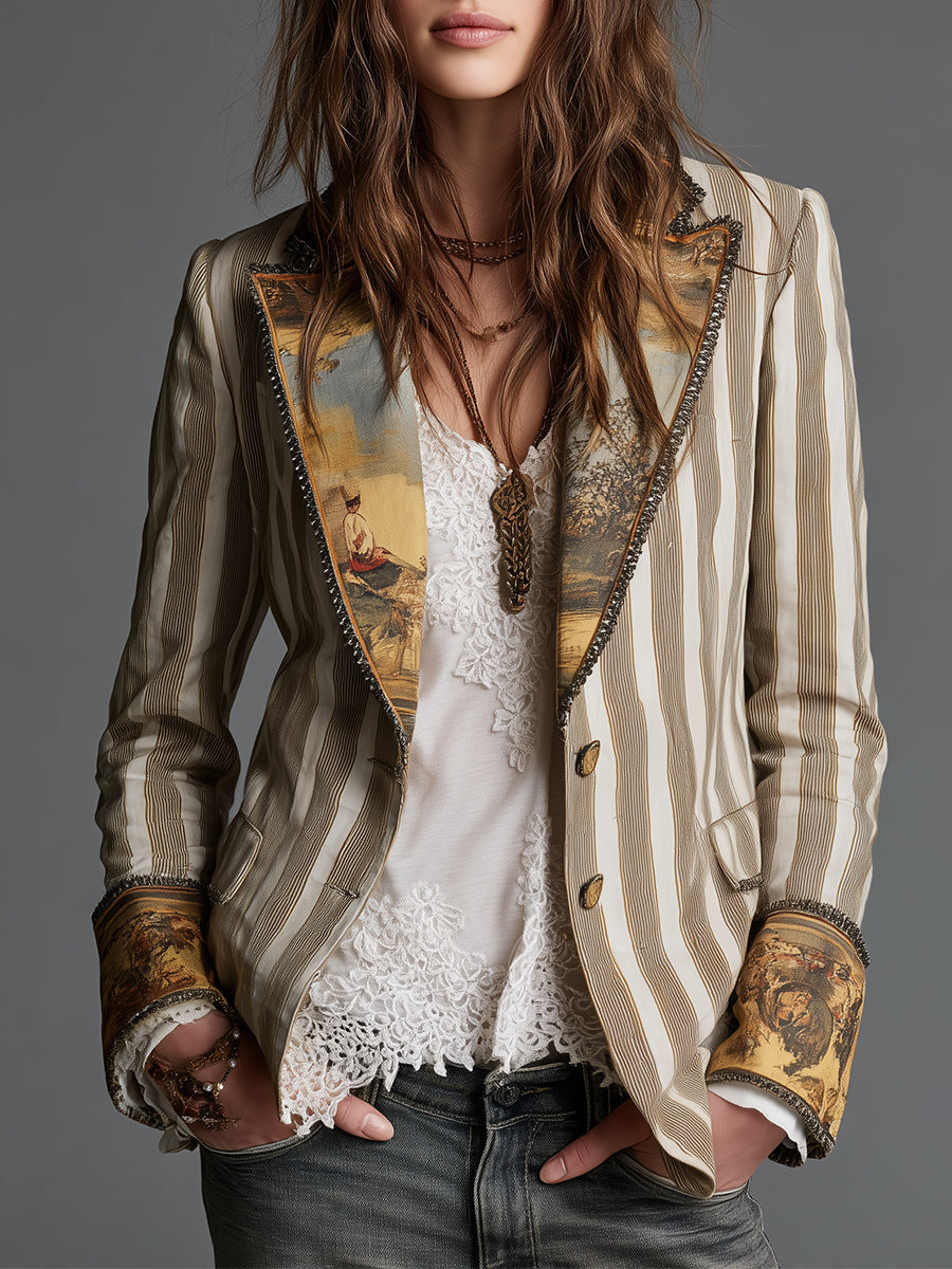 Susana | Blazer bohemio a rayas con elegante cuello estampado