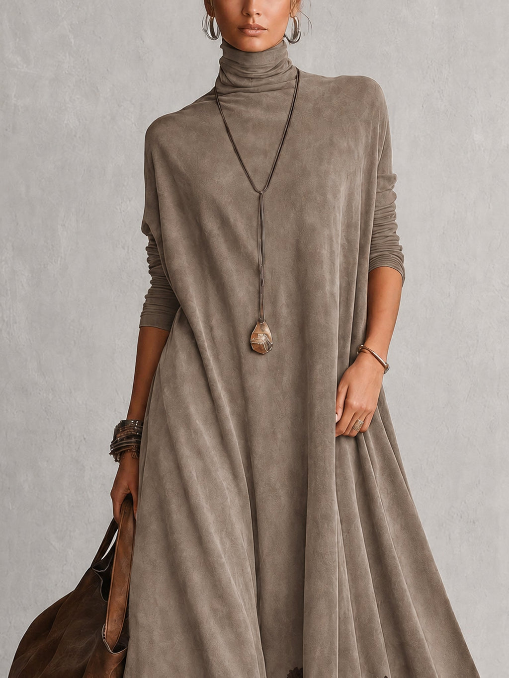 Lorena | Vestido largo efecto ante con bajo de encaje
