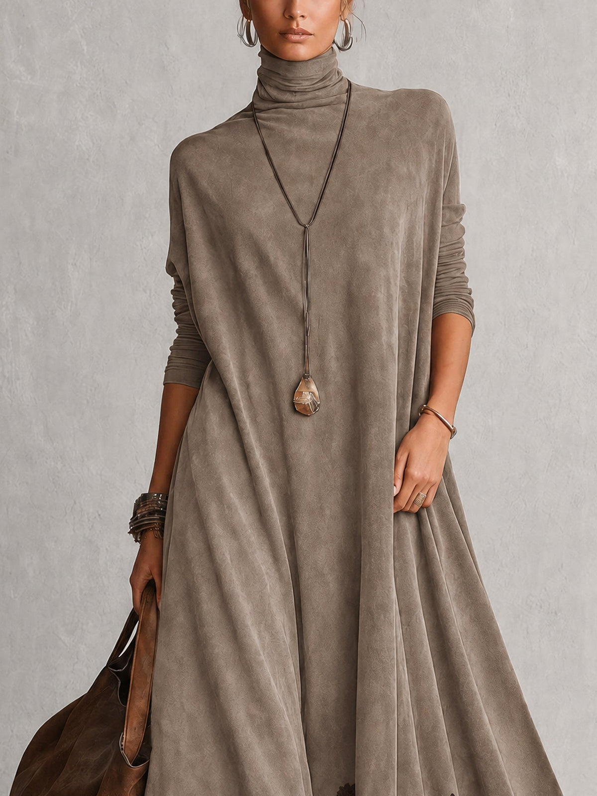 Lorena | Vestido largo efecto ante con bajo de encaje