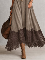 Lorena | Vestido largo efecto ante con bajo de encaje