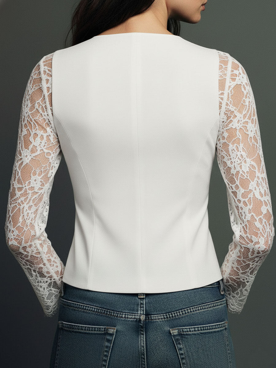 Noemí | Elegante blazer negro con mangas semitransparentes