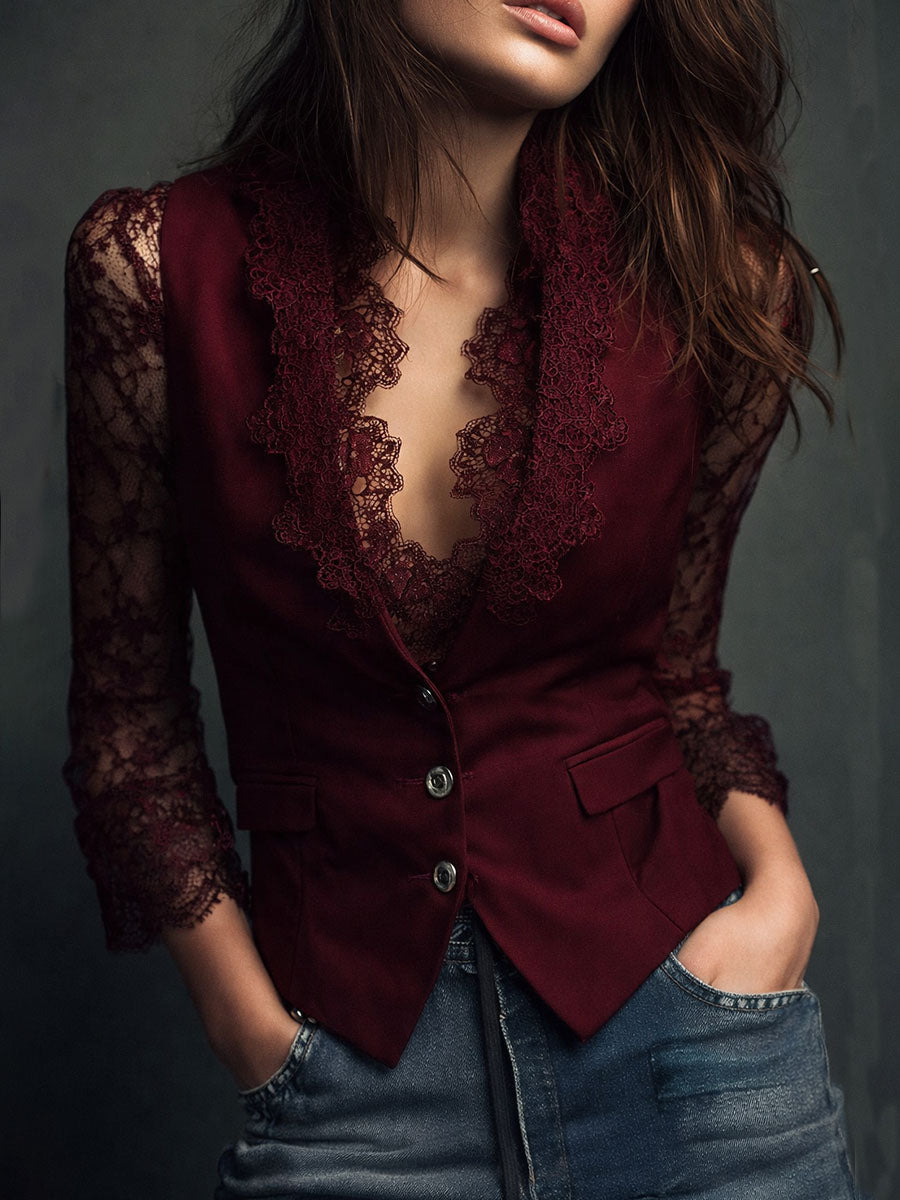Noemí | Elegante blazer negro con mangas semitransparentes