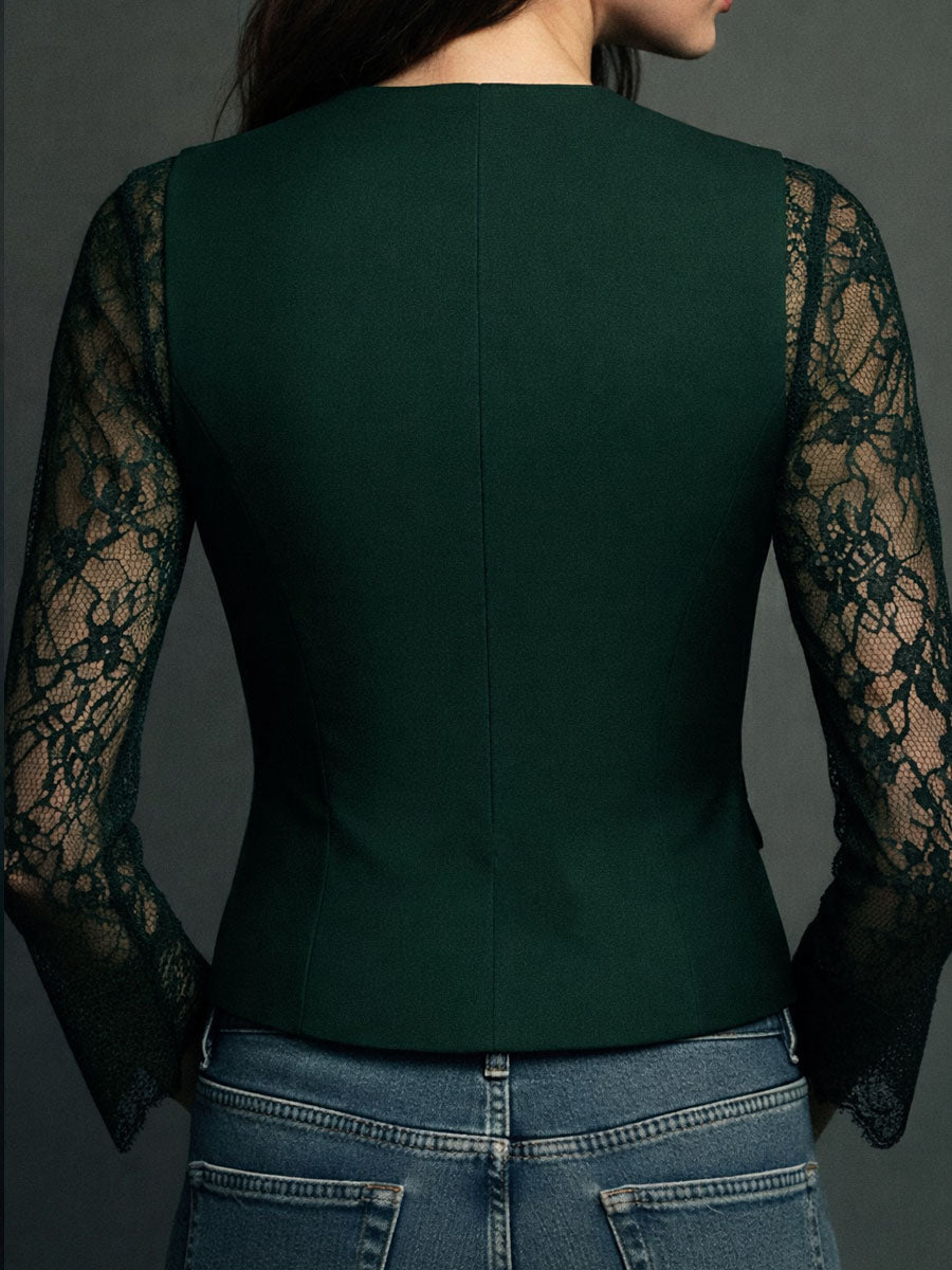 Noemí | Elegante blazer negro con mangas semitransparentes
