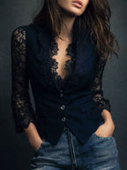 Noemí | Elegante blazer negro con mangas semitransparentes