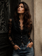 Noemí | Elegante blazer negro con mangas semitransparentes