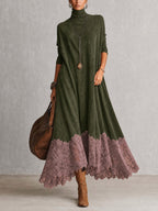 Lorena | Vestido largo efecto ante con bajo de encaje