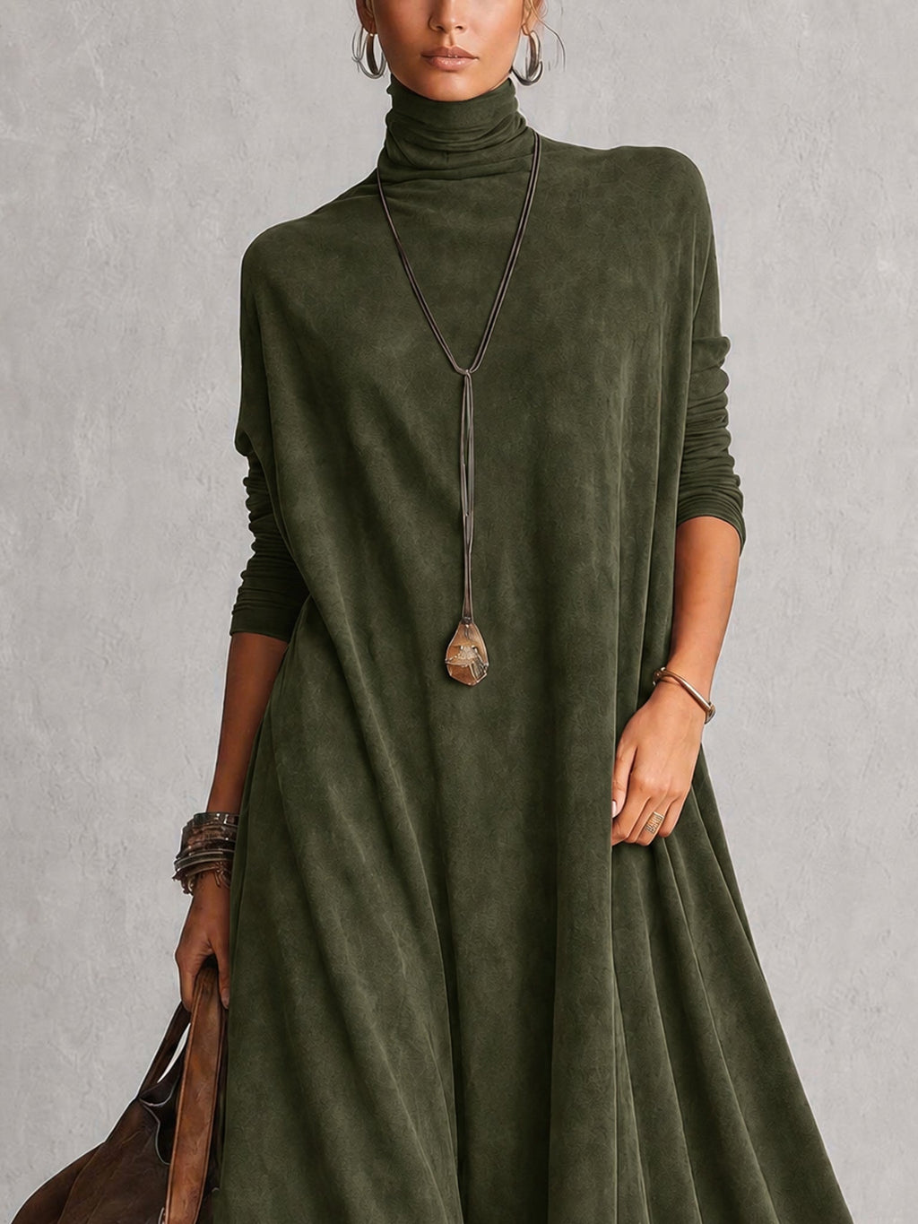 Lorena | Vestido largo efecto ante con bajo de encaje