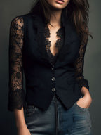 Noemí | Elegante blazer negro con mangas semitransparentes