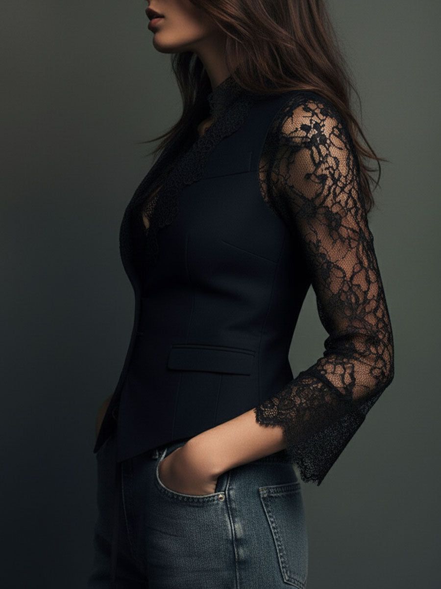 Noemí | Elegante blazer negro con mangas semitransparentes