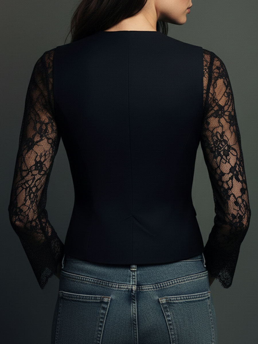 Noemí | Elegante blazer negro con mangas semitransparentes