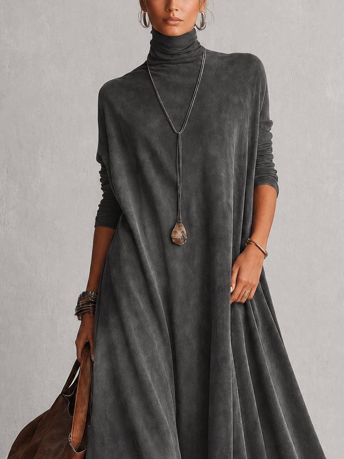 Lorena | Vestido largo efecto ante con bajo de encaje