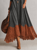 Lorena | Vestido largo efecto ante con bajo de encaje