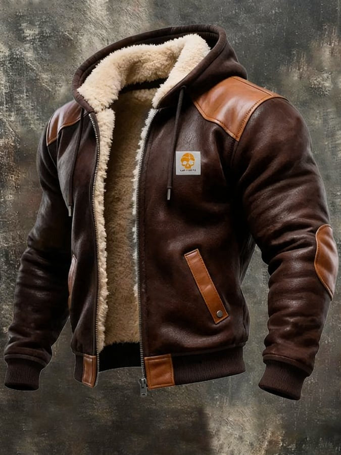 Cazadora de invierno elegante con refinados detalles de cuero