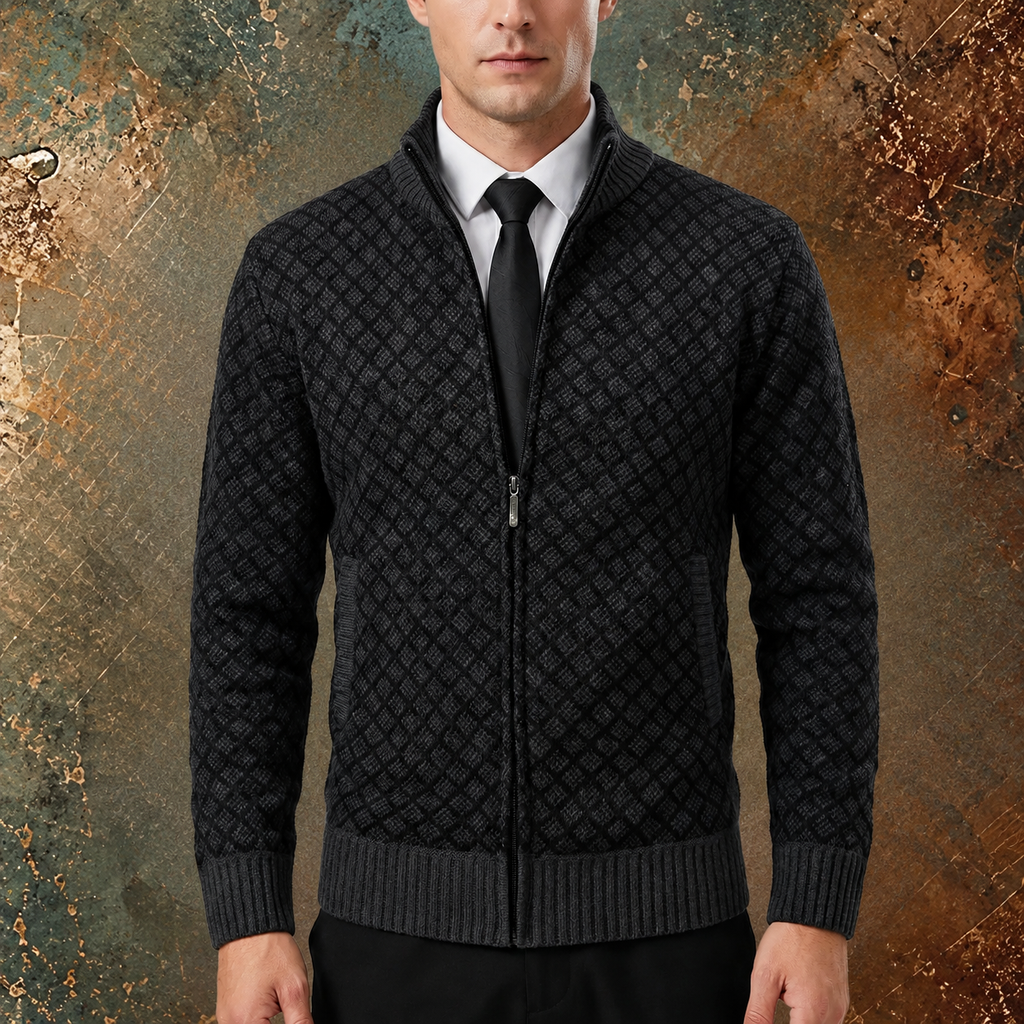 Chaqueta de punto para hombre con cremallera y cuello alto