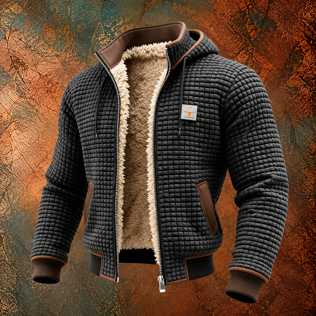 Chaqueta retro elegante con capucha y cierre de cremallera