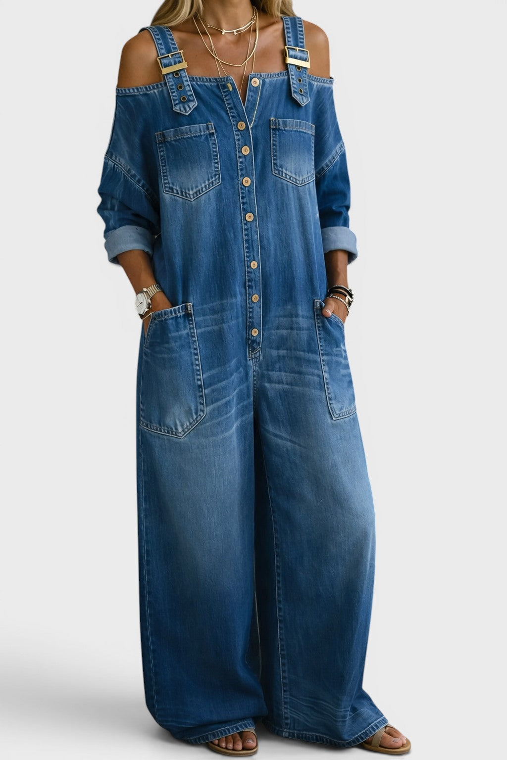Sofía | Mono vaquero elegante con hombros descubiertos