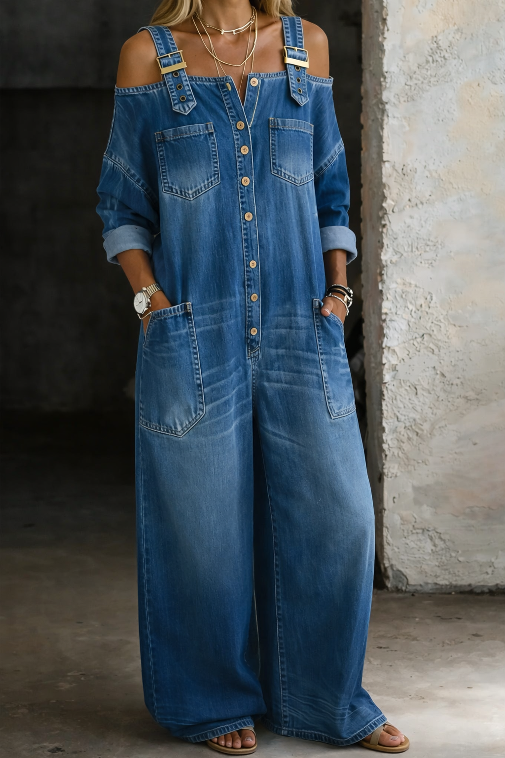 Sofía | Mono vaquero elegante con hombros descubiertos
