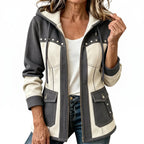 Irene | Chaqueta moderna de dos materiales con capucha