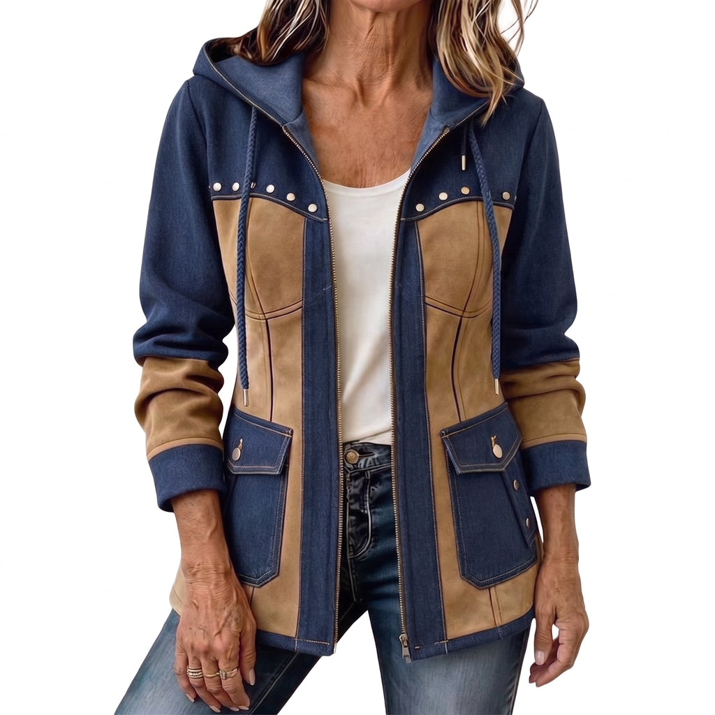 Irene | Chaqueta moderna de dos materiales con capucha