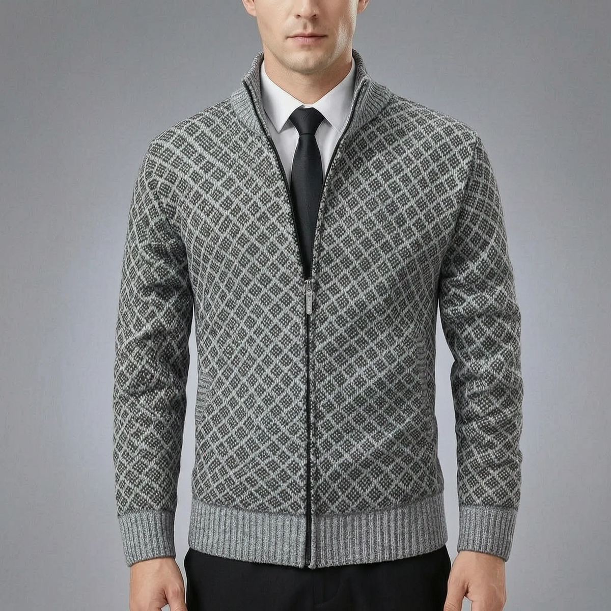 Chaqueta de punto para hombre con cremallera y cuello alto