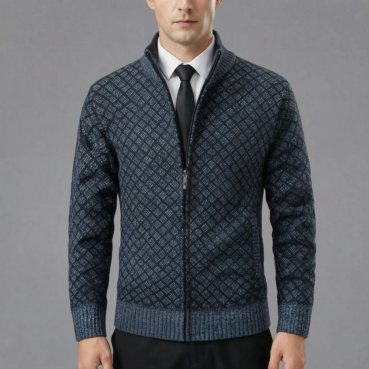 Chaqueta de punto para hombre con cremallera y cuello alto