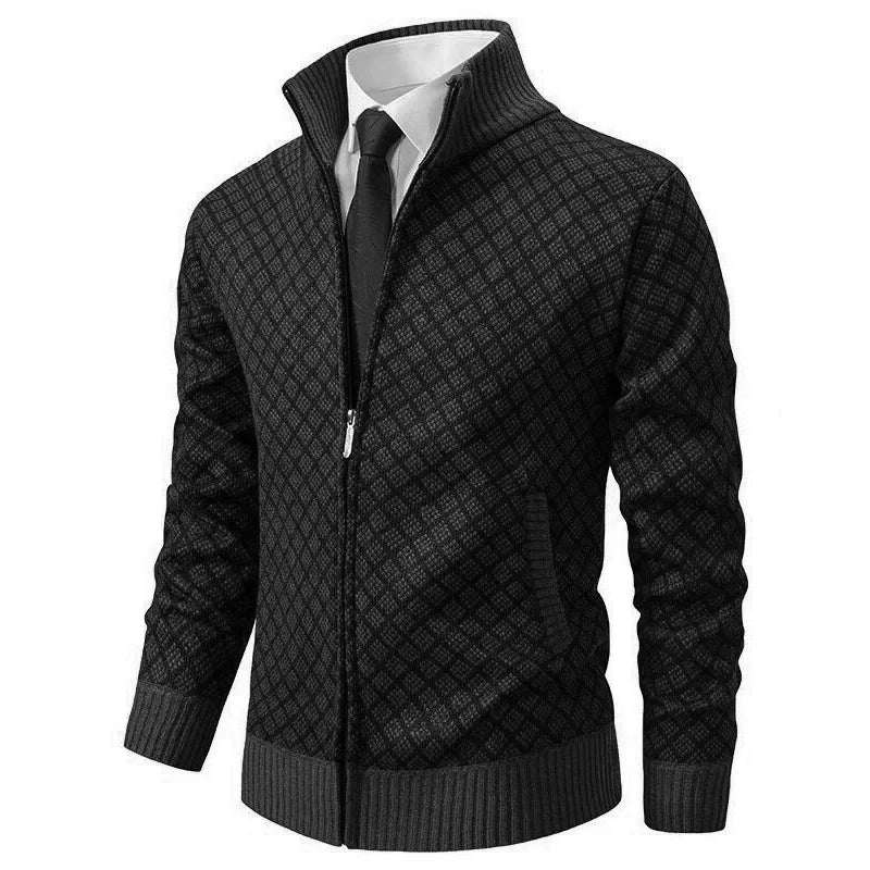 Chaqueta de punto para hombre con cremallera y cuello alto