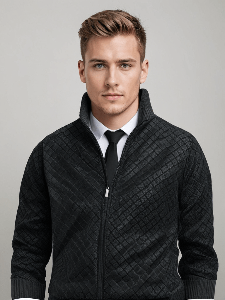 Chaqueta de punto para hombre con cremallera y cuello alto