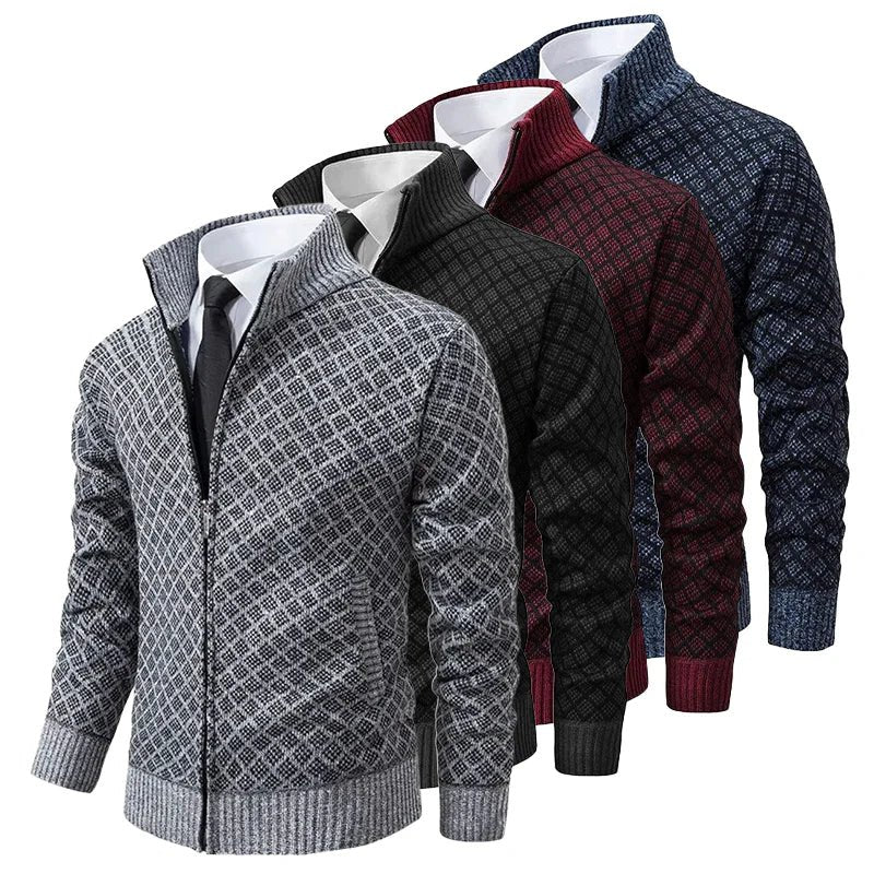 Chaqueta de punto para hombre con cremallera y cuello alto