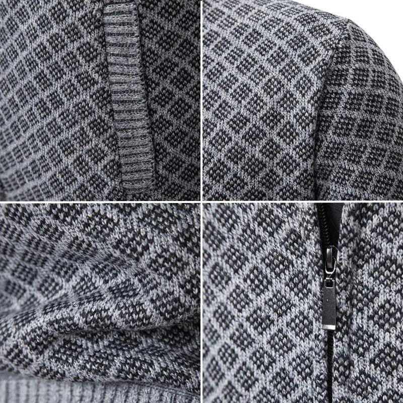 Chaqueta de punto para hombre con cremallera y cuello alto
