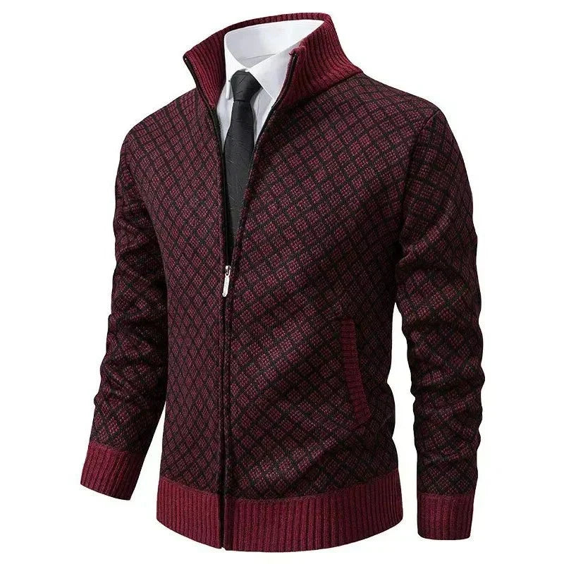 Chaqueta de punto para hombre con cremallera y cuello alto