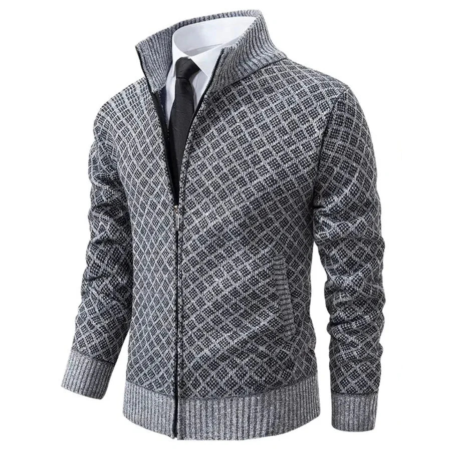 Chaqueta de punto para hombre con cremallera y cuello alto