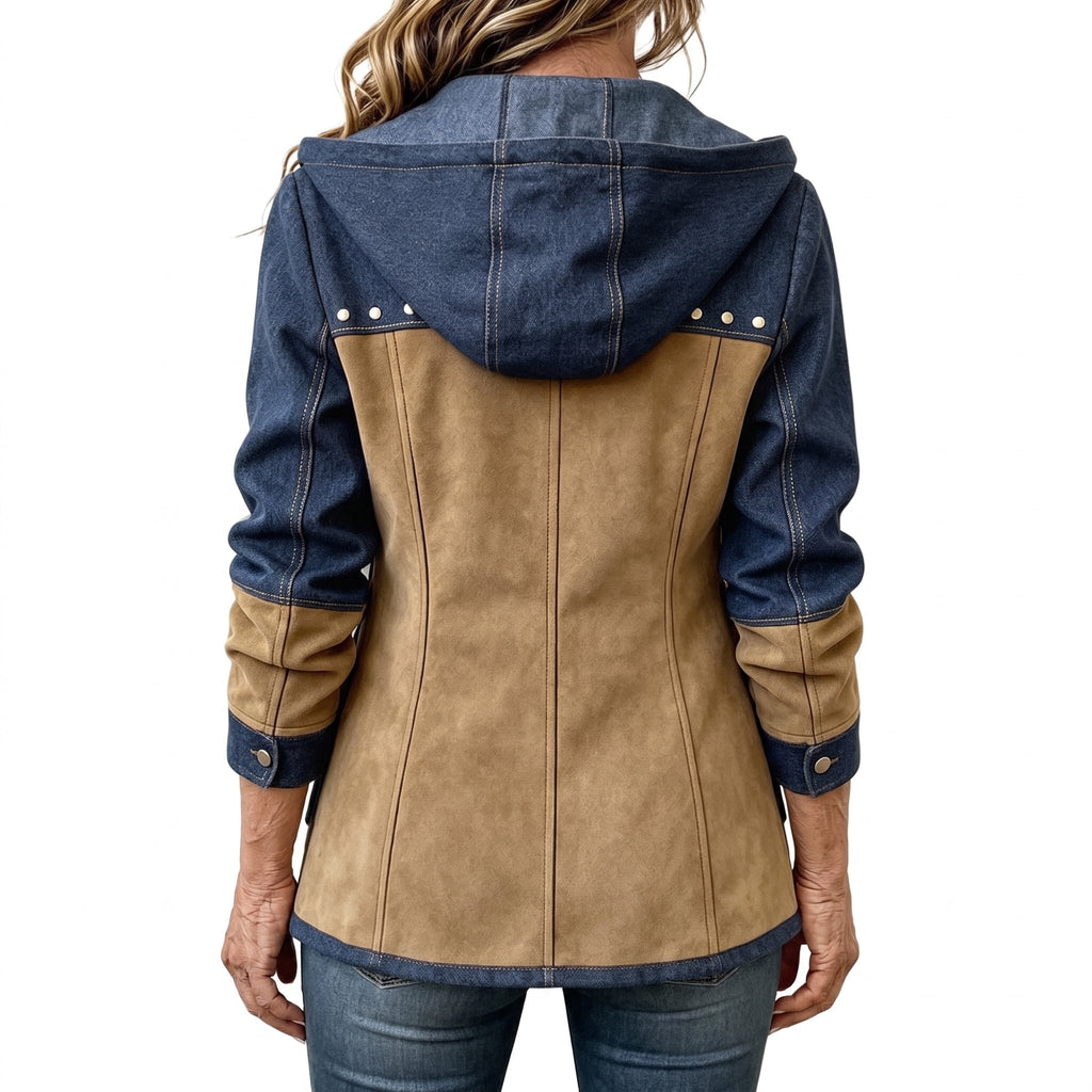 Irene | Chaqueta moderna de dos materiales con capucha