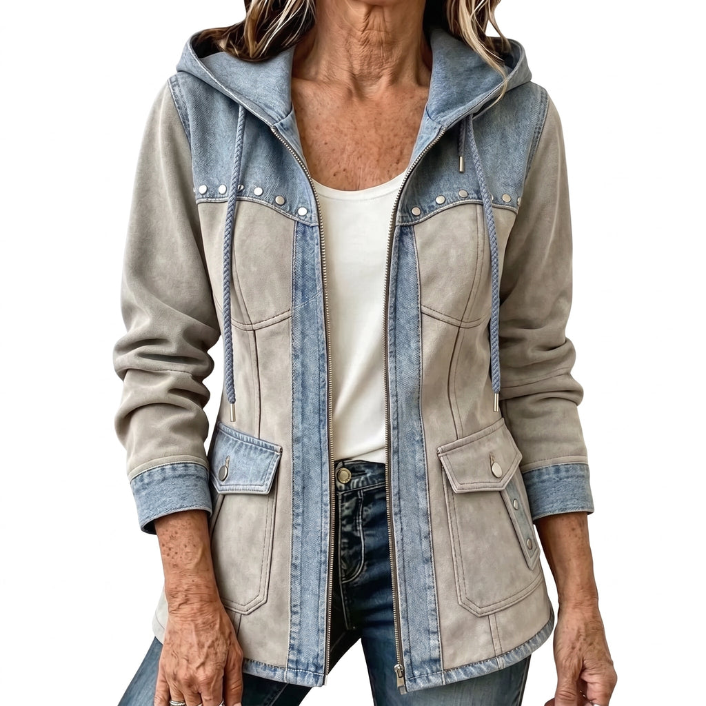 Irene | Chaqueta moderna de dos materiales con capucha