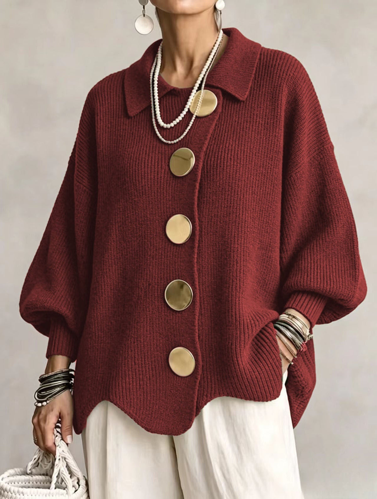 Victoria | Elegante cárdigan oversize con botones dorados efecto joya
