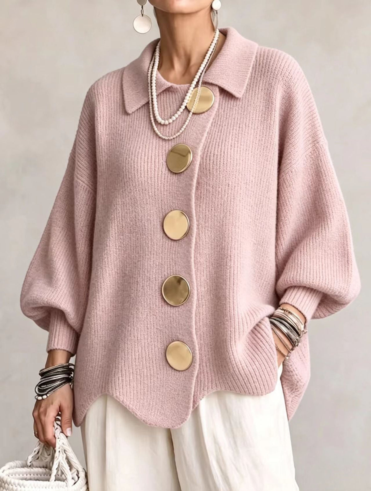Victoria | Elegante cárdigan oversize con botones dorados efecto joya