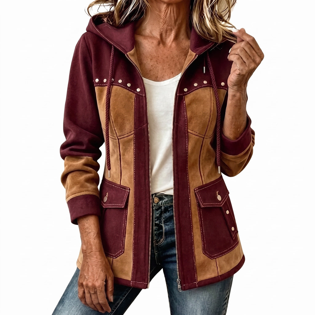Irene | Chaqueta moderna de dos materiales con capucha