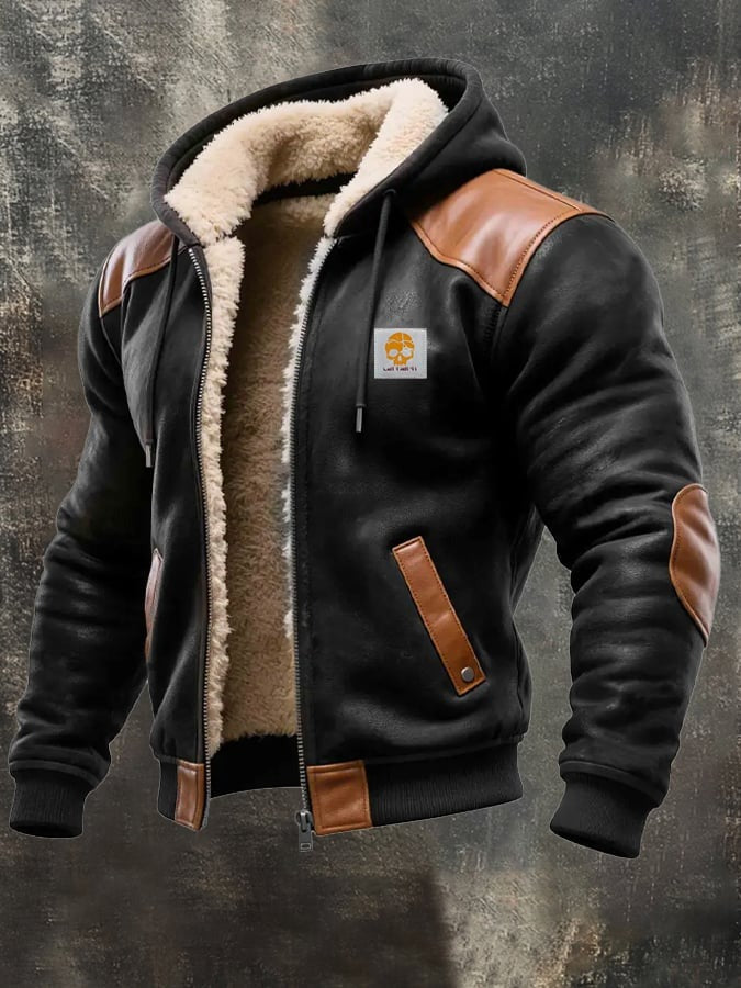 Cazadora de invierno elegante con refinados detalles de cuero